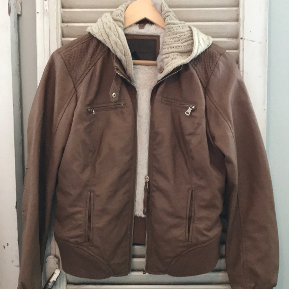 Brown leather polyester jacket